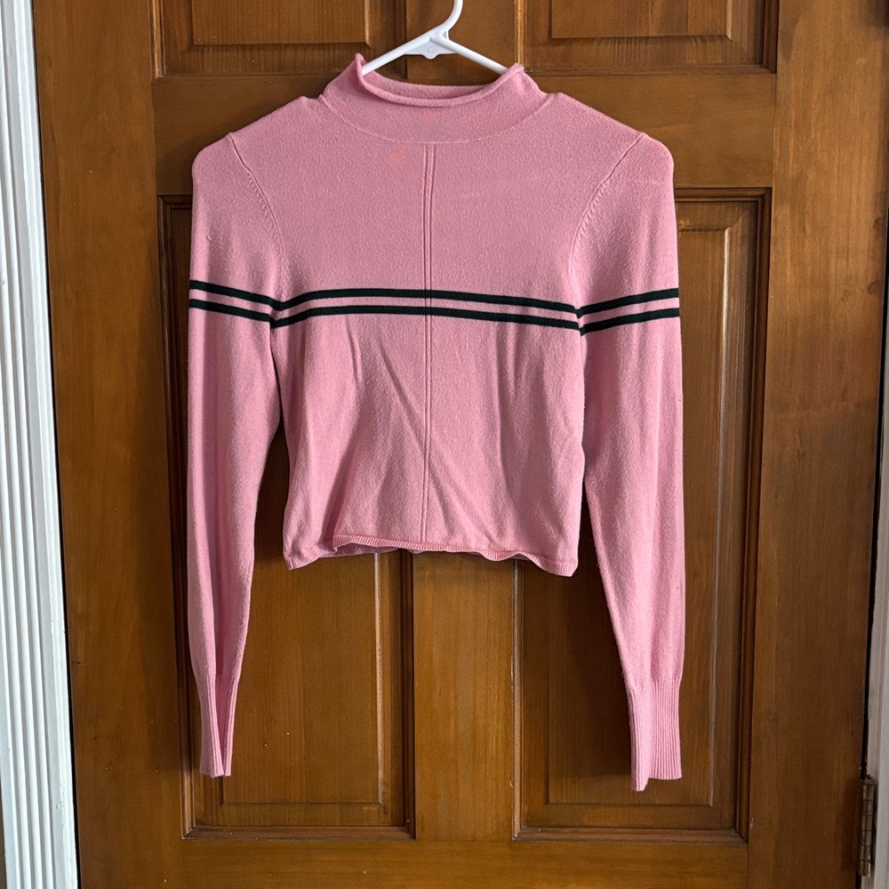 Urban Outfitters Pink Long Sleeve Top with Black Stripes